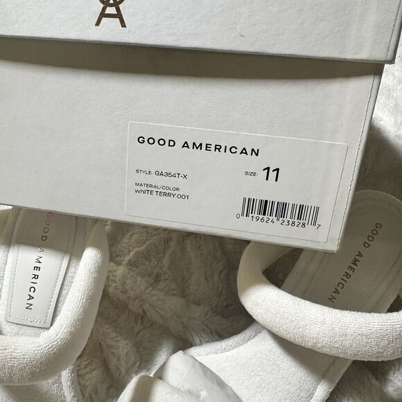 Good American White Terry Heels Size 11 Strappy 4" High Preppy Shoe Neutral Chic - Picture 4 of 11